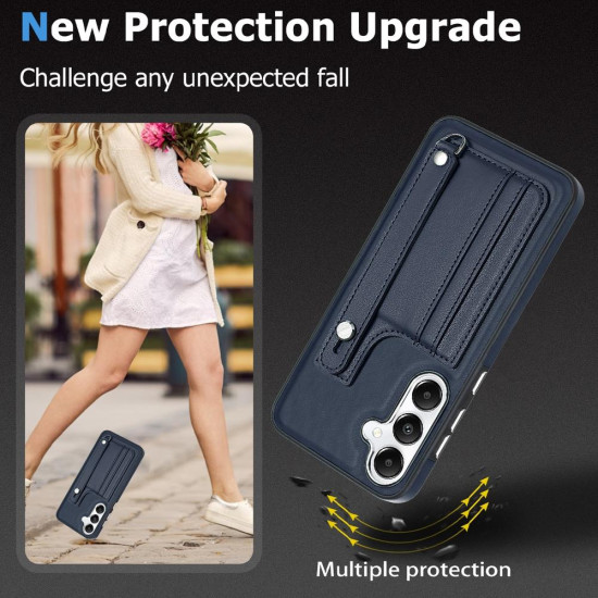 For Samsung Galaxy S24+ 5G Shockproof Leather Phone Case with Wrist Strap(Blue)