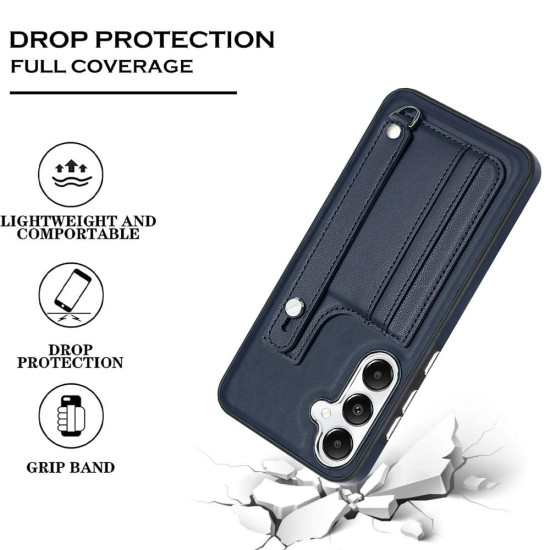 For Samsung Galaxy S24+ 5G Shockproof Leather Phone Case with Wrist Strap(Blue)