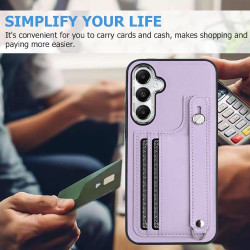 For Samsung Galaxy S24+ 5G Shockproof Leather Phone Case with Wrist Strap(Purple)