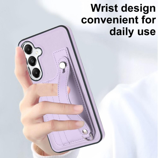 For Samsung Galaxy S24+ 5G Shockproof Leather Phone Case with Wrist Strap(Purple)