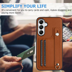 For Samsung Galaxy S24+ 5G Shockproof Leather Phone Case with Wrist Strap(Brown)