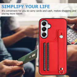 For Samsung Galaxy S24+ 5G Shockproof Leather Phone Case with Wrist Strap(Red)