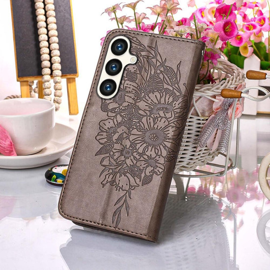For Samsung Galaxy S24+ 5G Embossed Butterfly Leather Phone Case(Grey)