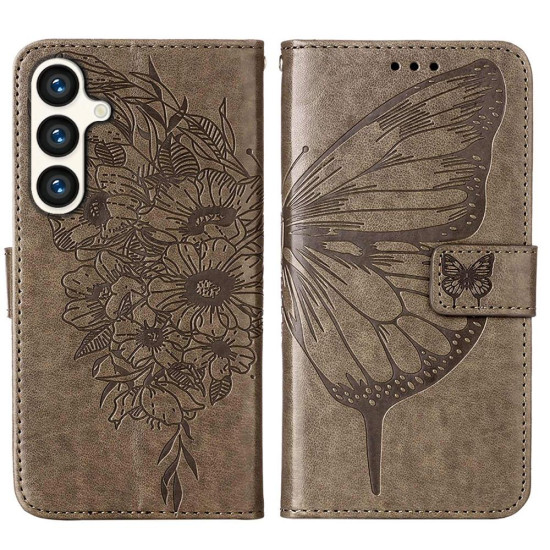 For Samsung Galaxy S24+ 5G Embossed Butterfly Leather Phone Case(Grey)