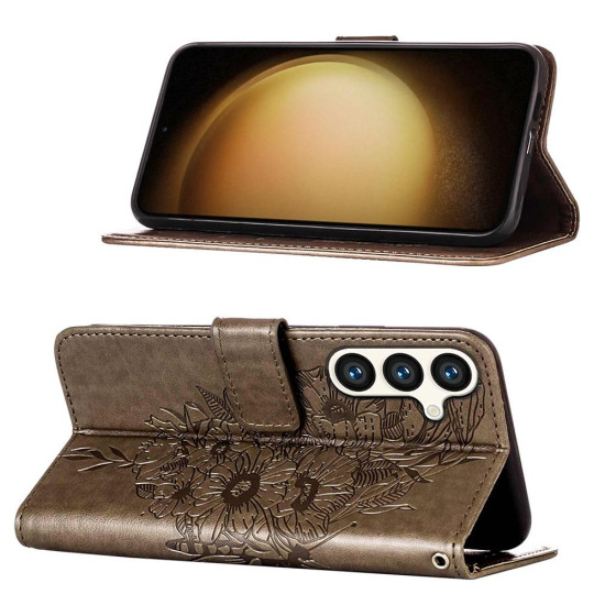 For Samsung Galaxy S24+ 5G Embossed Butterfly Leather Phone Case(Grey)