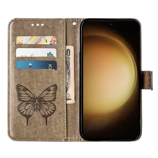 For Samsung Galaxy S24+ 5G Embossed Butterfly Leather Phone Case(Grey)