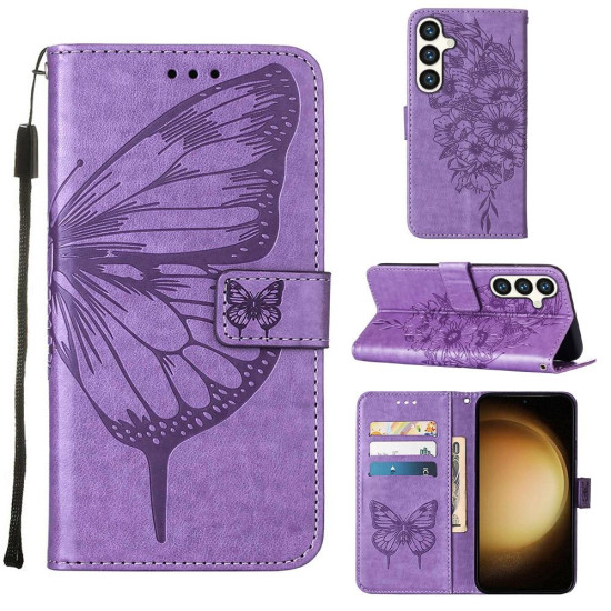 For Samsung Galaxy S24+ 5G Embossed Butterfly Leather Phone Case(Light Purple)