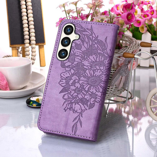 For Samsung Galaxy S24+ 5G Embossed Butterfly Leather Phone Case(Light Purple)
