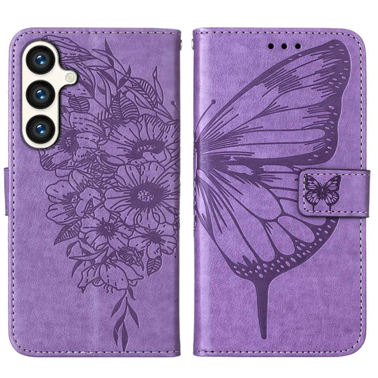For Samsung Galaxy S24+ 5G Embossed Butterfly Leather Phone Case(Light Purple)