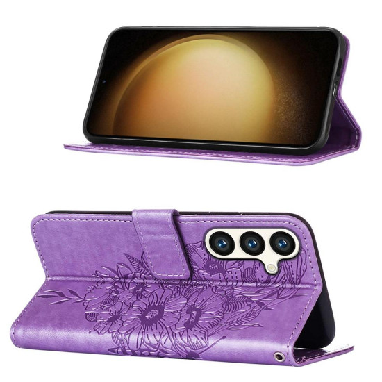 For Samsung Galaxy S24+ 5G Embossed Butterfly Leather Phone Case(Light Purple)