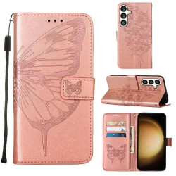 For Samsung Galaxy S24+ 5G Embossed Butterfly Leather Phone Case(Rose Gold)