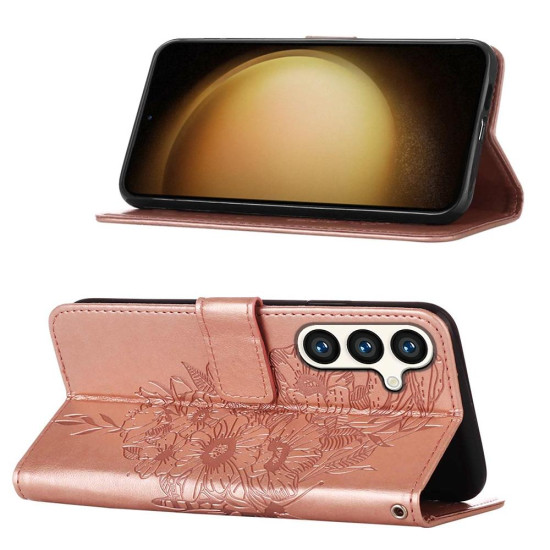 For Samsung Galaxy S24+ 5G Embossed Butterfly Leather Phone Case(Rose Gold)