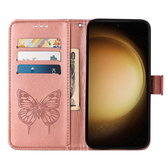 For Samsung Galaxy S24+ 5G Embossed Butterfly Leather Phone Case(Rose Gold)