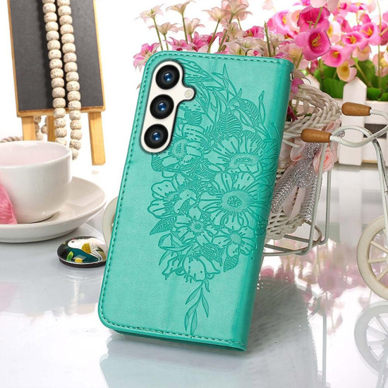 For Samsung Galaxy S24+ 5G Embossed Butterfly Leather Phone Case(Green)