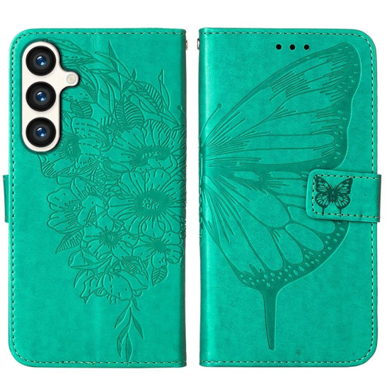 For Samsung Galaxy S24+ 5G Embossed Butterfly Leather Phone Case(Green)