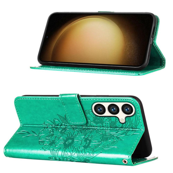 For Samsung Galaxy S24+ 5G Embossed Butterfly Leather Phone Case(Green)