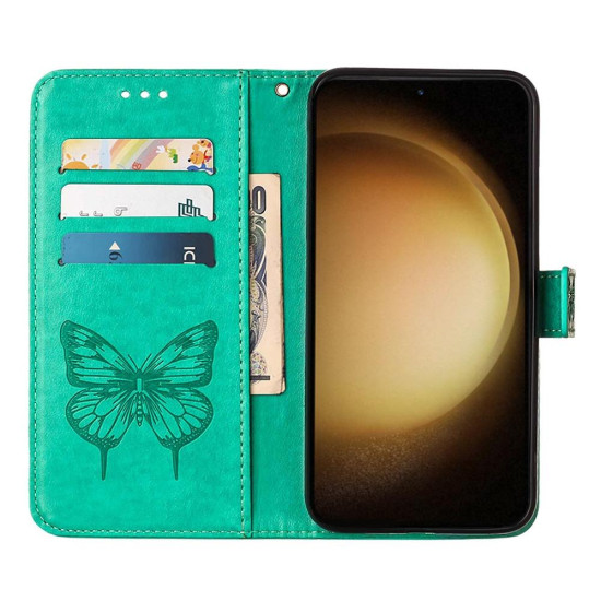 For Samsung Galaxy S24+ 5G Embossed Butterfly Leather Phone Case(Green)