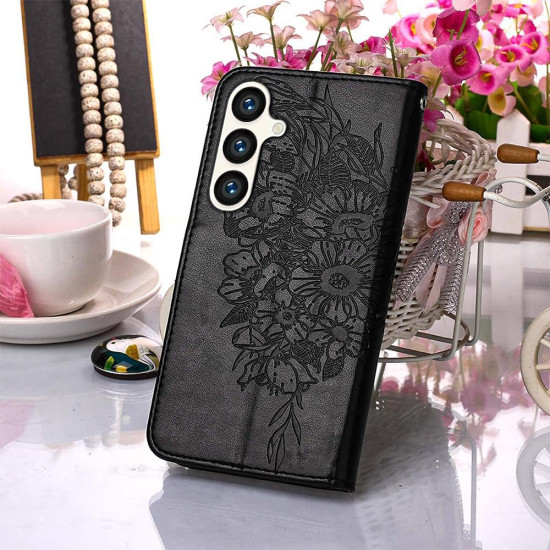 For Samsung Galaxy S24+ 5G Embossed Butterfly Leather Phone Case(Black)