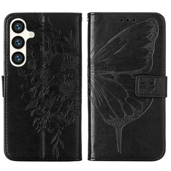 For Samsung Galaxy S24+ 5G Embossed Butterfly Leather Phone Case(Black)