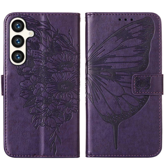 For Samsung Galaxy S24+ 5G Embossed Butterfly Leather Phone Case(Dark Purple)