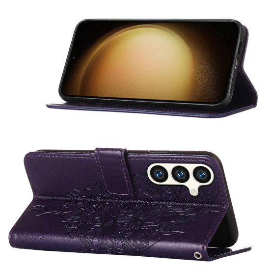 For Samsung Galaxy S24+ 5G Embossed Butterfly Leather Phone Case(Dark Purple)