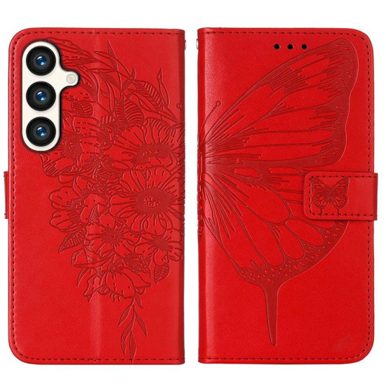 For Samsung Galaxy S24+ 5G Embossed Butterfly Leather Phone Case(Red)