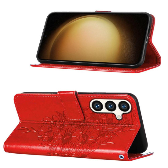 For Samsung Galaxy S24+ 5G Embossed Butterfly Leather Phone Case(Red)