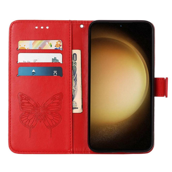 For Samsung Galaxy S24+ 5G Embossed Butterfly Leather Phone Case(Red)