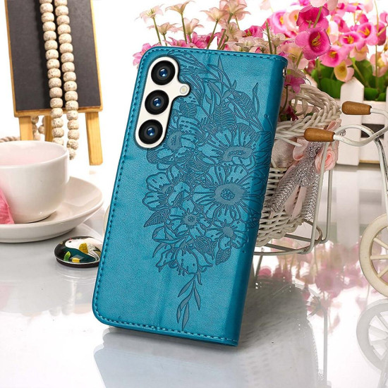 For Samsung Galaxy S24+ 5G Embossed Butterfly Leather Phone Case(Blue)