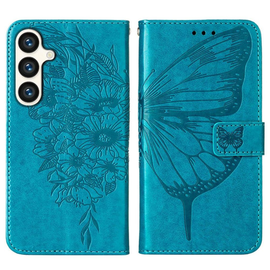 For Samsung Galaxy S24+ 5G Embossed Butterfly Leather Phone Case(Blue)
