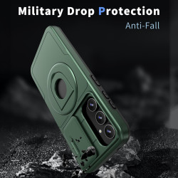 For Samsung Galaxy S23 5G Camshield MagSafe Ring Holder Armor Phone Case(Deep Green)
