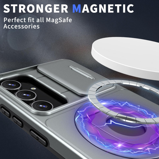For Samsung Galaxy S23 5G Camshield MagSafe Ring Holder Armor Phone Case(Titanium Grey)