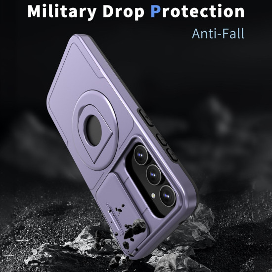For Samsung Galaxy S23 5G Camshield MagSafe Ring Holder Armor Phone Case(Puple)