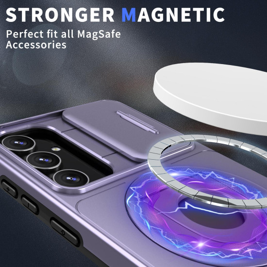 For Samsung Galaxy S23 5G Camshield MagSafe Ring Holder Armor Phone Case(Puple)