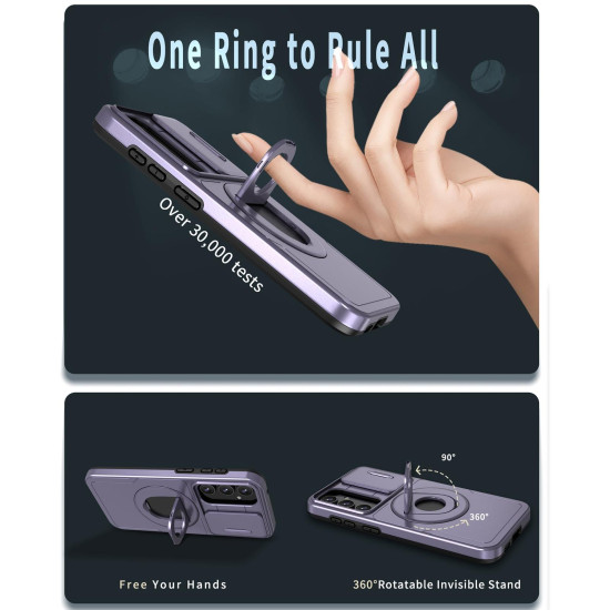 For Samsung Galaxy S23 5G Camshield MagSafe Ring Holder Armor Phone Case(Puple)