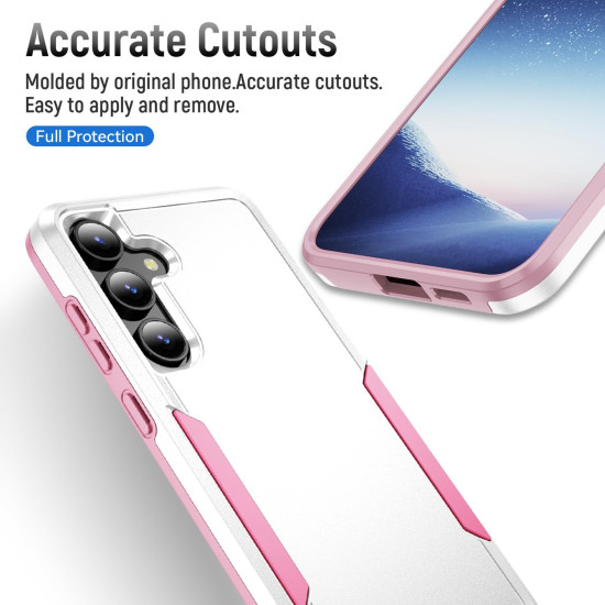 For Samsung Galaxy S24+ 5G Pioneer Armor Heavy Duty PC Hybrid TPU Phone Case(White+Pink)