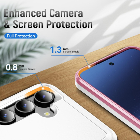 For Samsung Galaxy S24+ 5G Pioneer Armor Heavy Duty PC Hybrid TPU Phone Case(White+Pink)