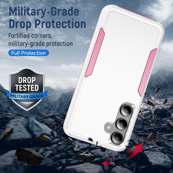 For Samsung Galaxy S24+ 5G Pioneer Armor Heavy Duty PC Hybrid TPU Phone Case(White+Pink)