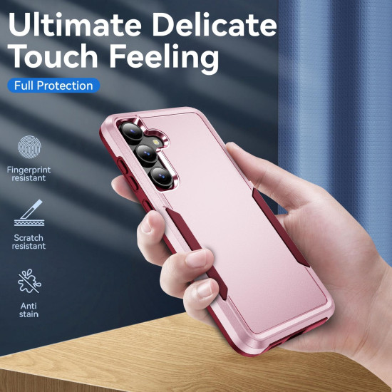 For Samsung Galaxy S24+ 5G Pioneer Armor Heavy Duty PC Hybrid TPU Phone Case(Pink+Rose Red)