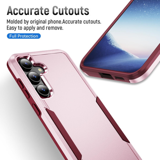 For Samsung Galaxy S24+ 5G Pioneer Armor Heavy Duty PC Hybrid TPU Phone Case(Pink+Rose Red)