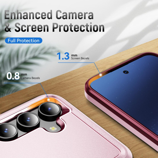 For Samsung Galaxy S24+ 5G Pioneer Armor Heavy Duty PC Hybrid TPU Phone Case(Pink+Rose Red)