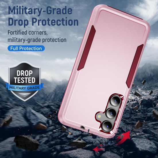 For Samsung Galaxy S24+ 5G Pioneer Armor Heavy Duty PC Hybrid TPU Phone Case(Pink+Rose Red)