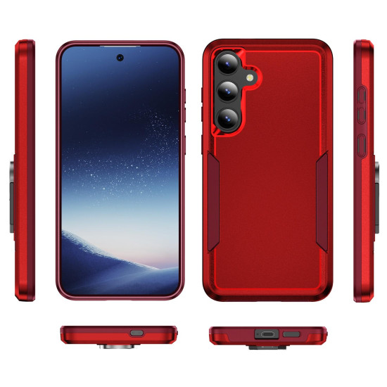 For Samsung Galaxy S24+ 5G Pioneer Armor Heavy Duty PC Hybrid TPU Phone Case(Red+Rose Red)