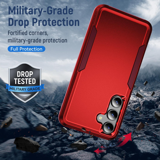 For Samsung Galaxy S24+ 5G Pioneer Armor Heavy Duty PC Hybrid TPU Phone Case(Red+Rose Red)