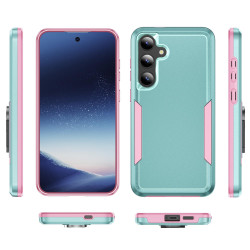 For Samsung Galaxy S24+ 5G Pioneer Armor Heavy Duty PC Hybrid TPU Phone Case(Green+Pink)
