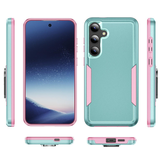 For Samsung Galaxy S24+ 5G Pioneer Armor Heavy Duty PC Hybrid TPU Phone Case(Green+Pink)