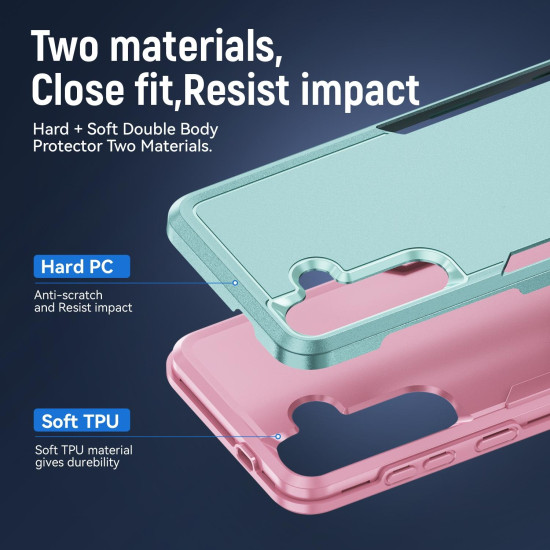 For Samsung Galaxy S24+ 5G Pioneer Armor Heavy Duty PC Hybrid TPU Phone Case(Green+Pink)