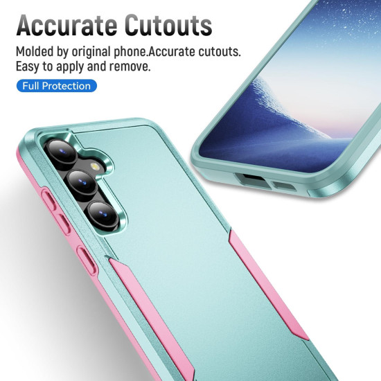 For Samsung Galaxy S24+ 5G Pioneer Armor Heavy Duty PC Hybrid TPU Phone Case(Green+Pink)