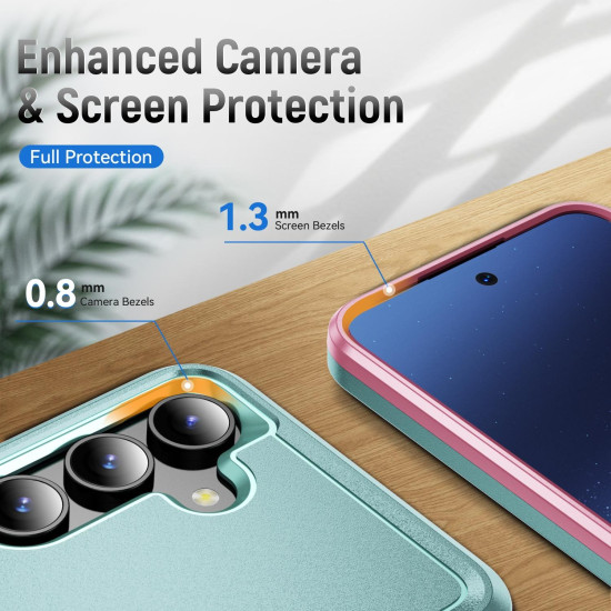 For Samsung Galaxy S24+ 5G Pioneer Armor Heavy Duty PC Hybrid TPU Phone Case(Green+Pink)