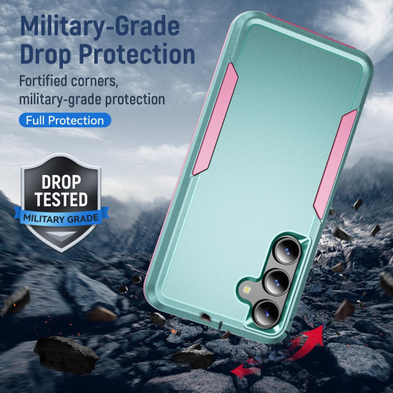 For Samsung Galaxy S24+ 5G Pioneer Armor Heavy Duty PC Hybrid TPU Phone Case(Green+Pink)
